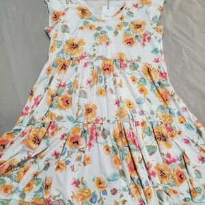 White and Yellow Floral Ladies Flowy Dress